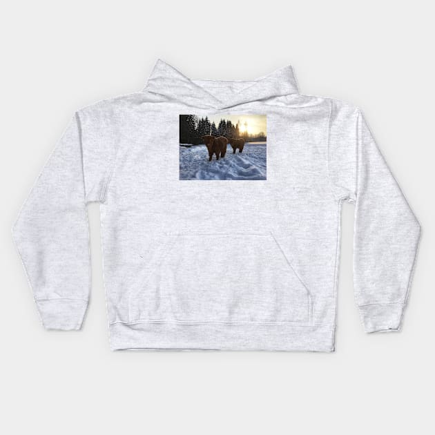 Scottish Highland Cattle Calves 1681 Kids Hoodie by SaarelaHighland